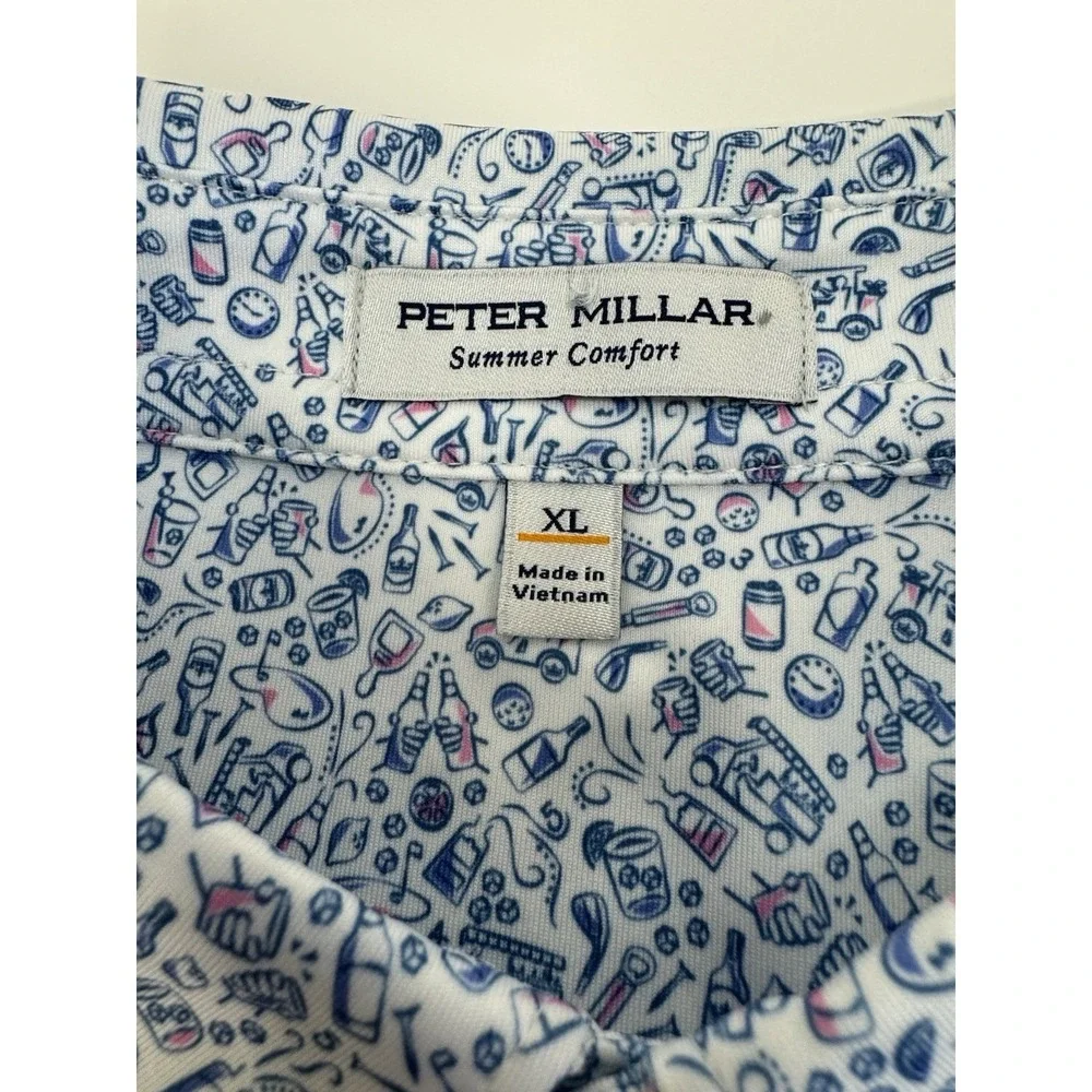 NWT Peter Millar Bar For The Course Cocktail Print Golf Polo Shirt White XL $115 - Picture 2 of 10